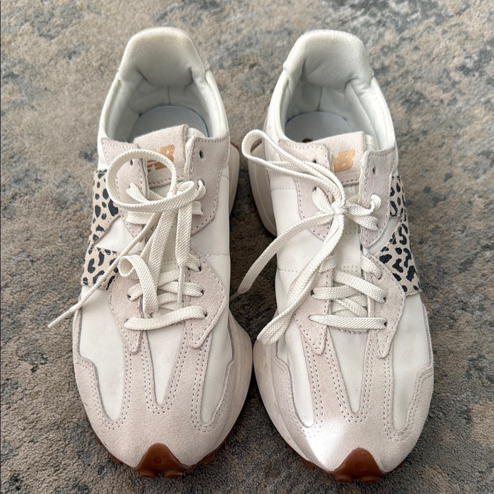 New Balance White and Tan Retro Sneakers